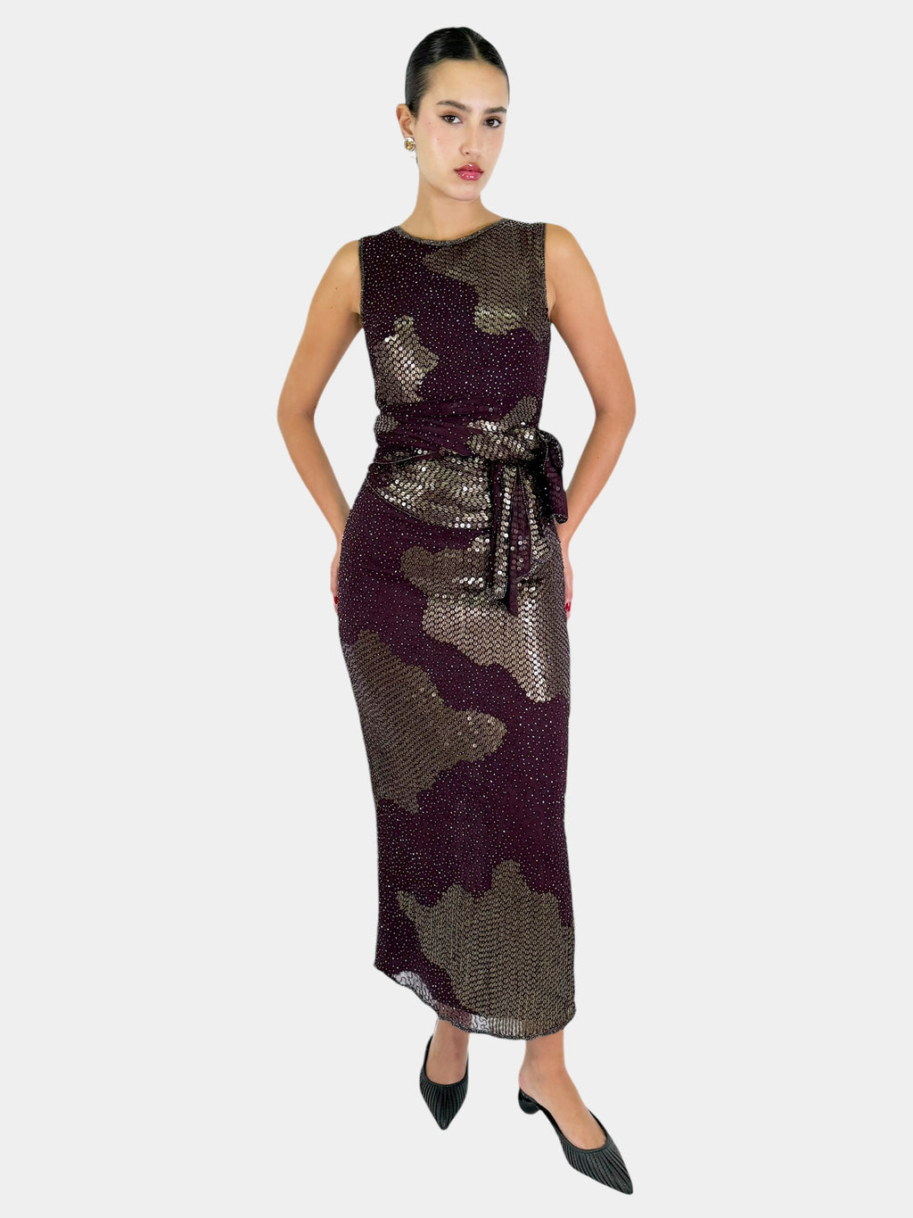 Sequin Maxi Dress with Scarf - Size 8