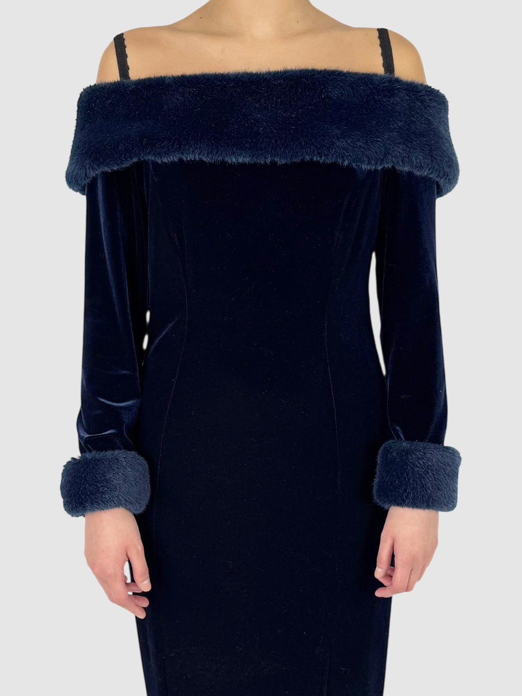 Fur Trim Velvet Dress