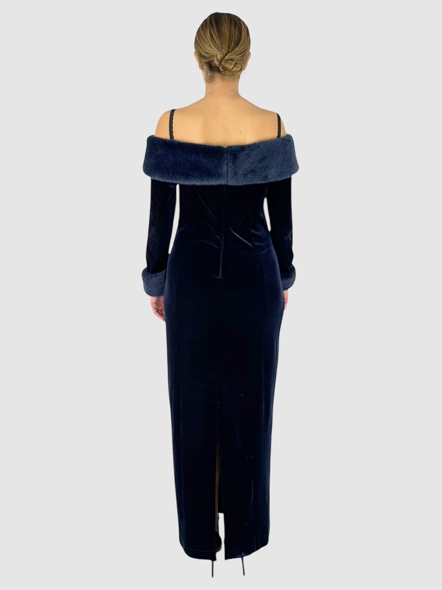 Fur Trim Velvet Dress