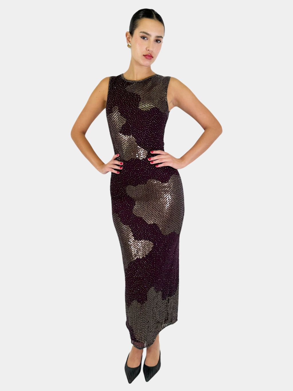 Sequin Maxi Dress with Scarf - Size 8