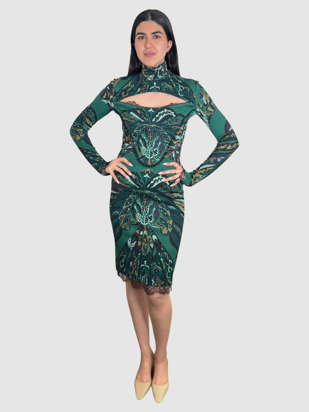 Lace Trim Printed Dress