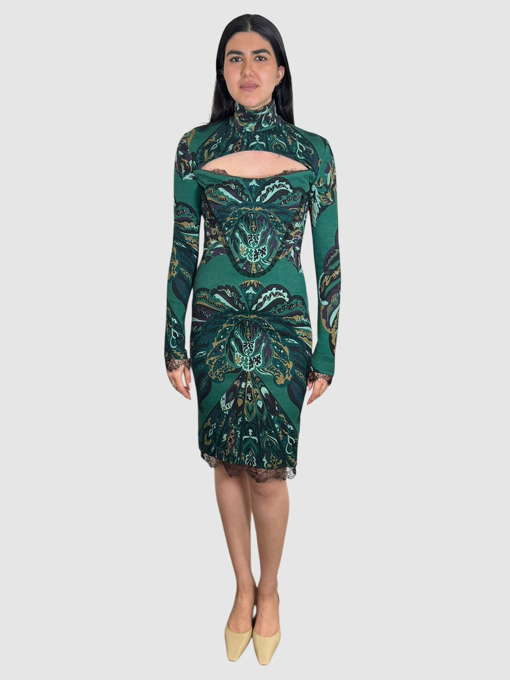 Lace Trim Printed Dress