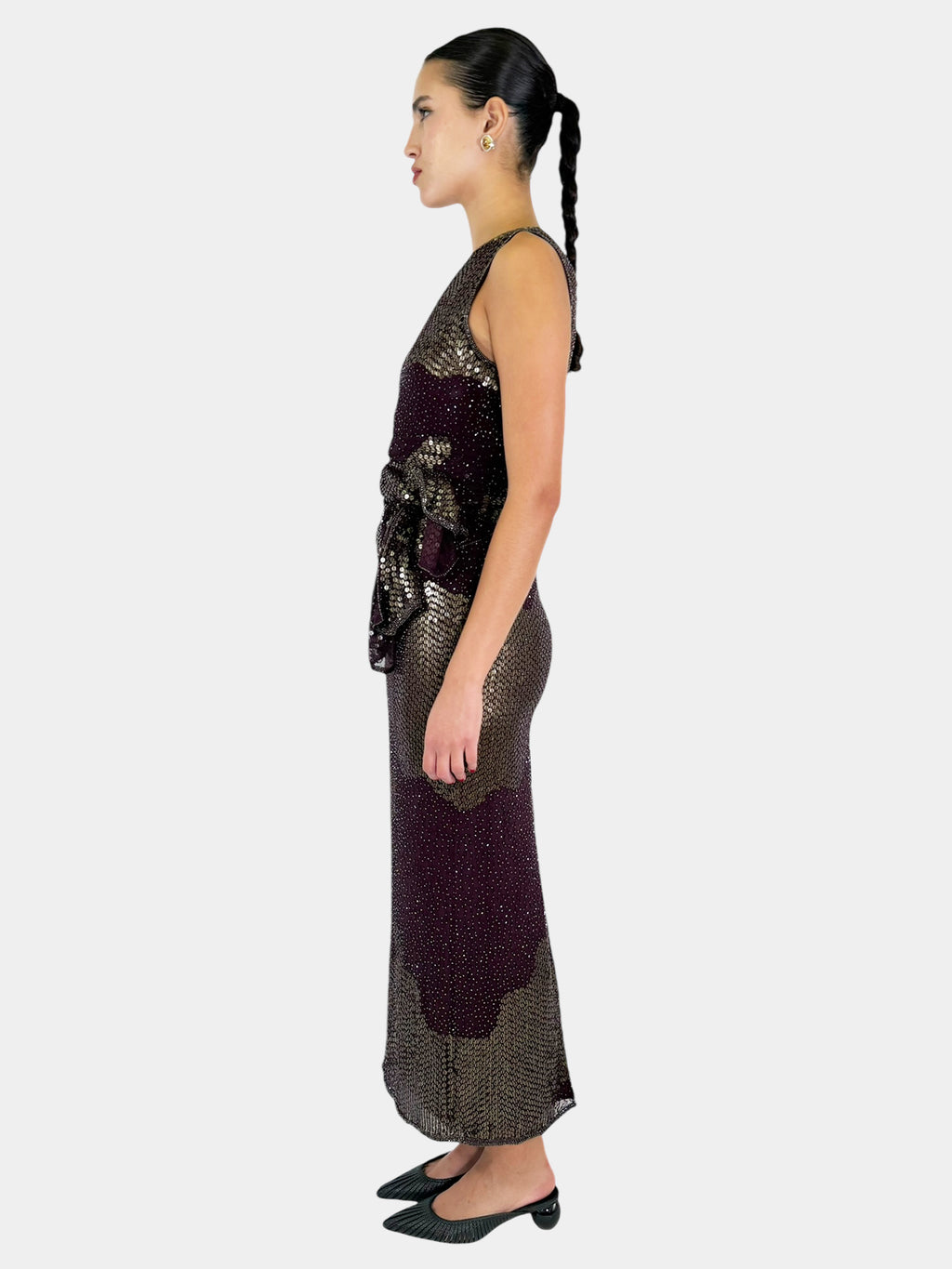 Sequin Maxi Dress with Scarf - Size 8