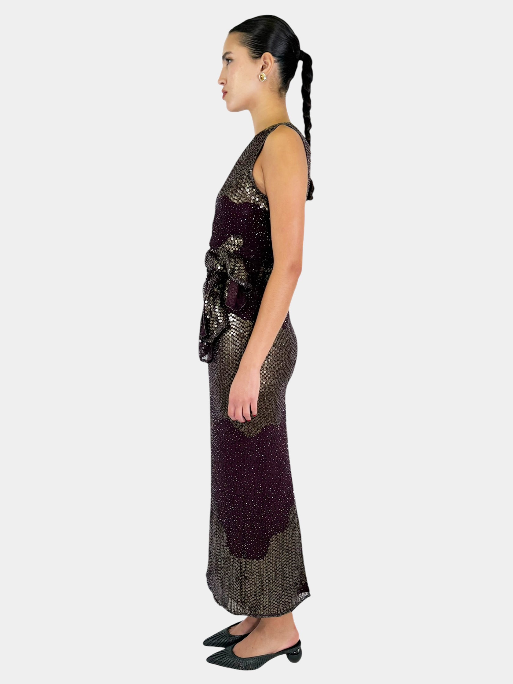 Sequin Maxi Dress with Scarf - Size 8