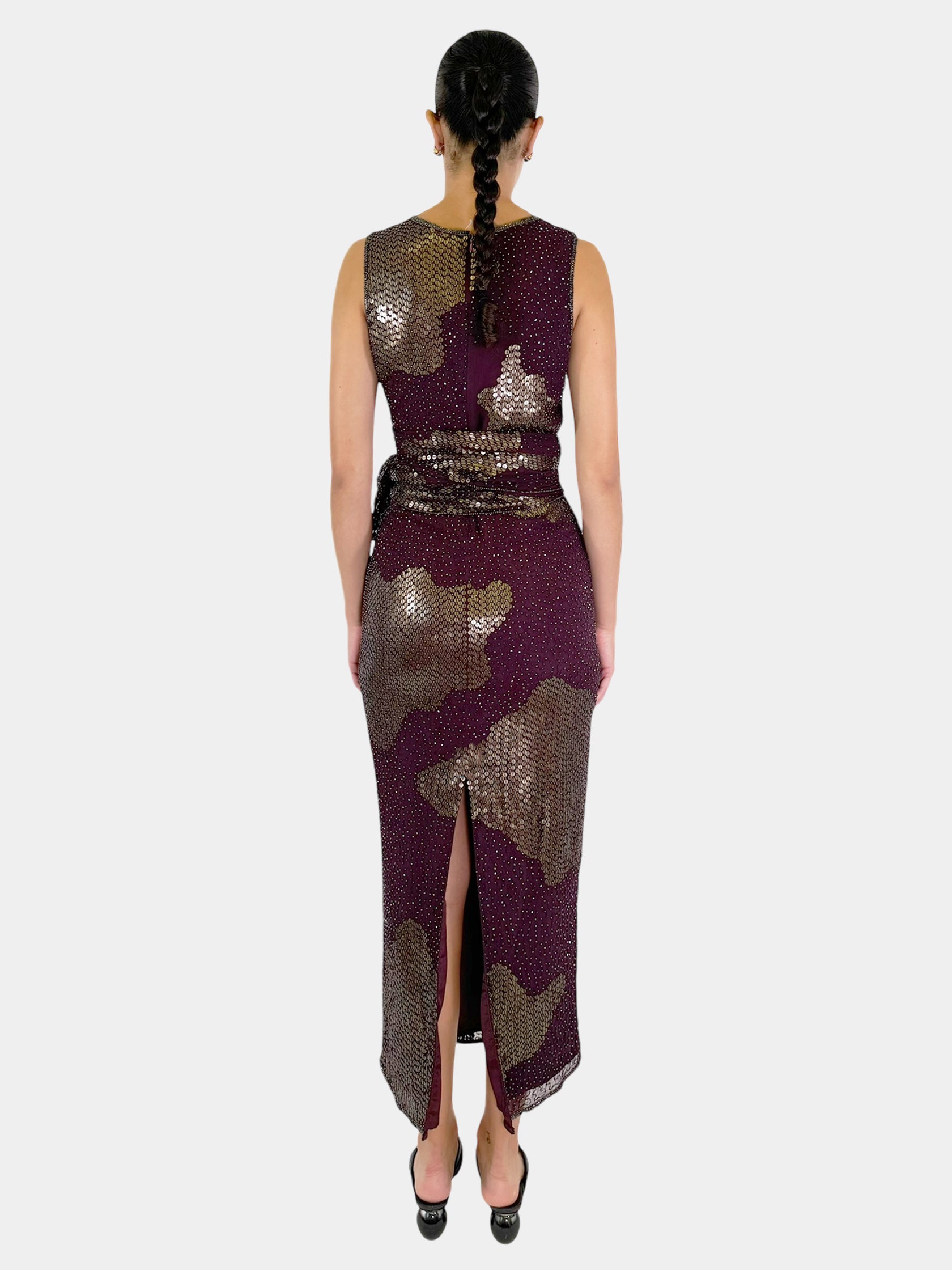 Sequin Maxi Dress with Scarf - Size 8