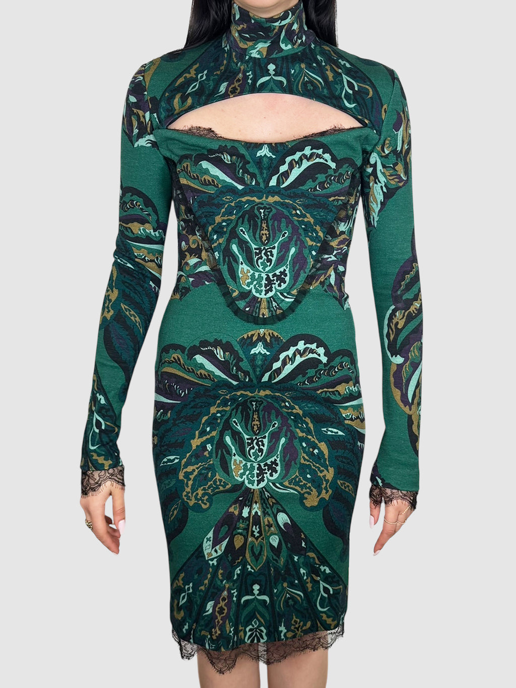 Lace Trim Printed Dress