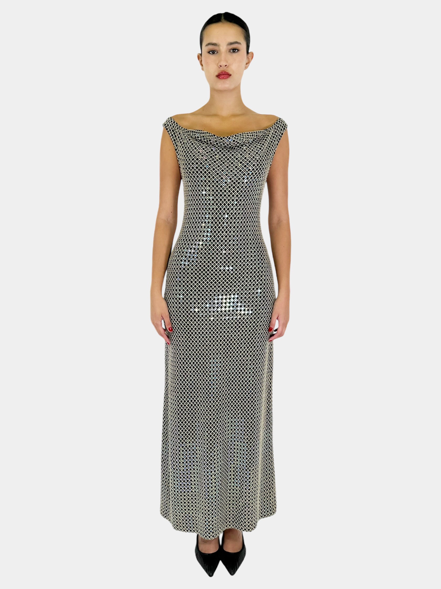 Knit Sequinned Cowl Neck Dress - Size 2