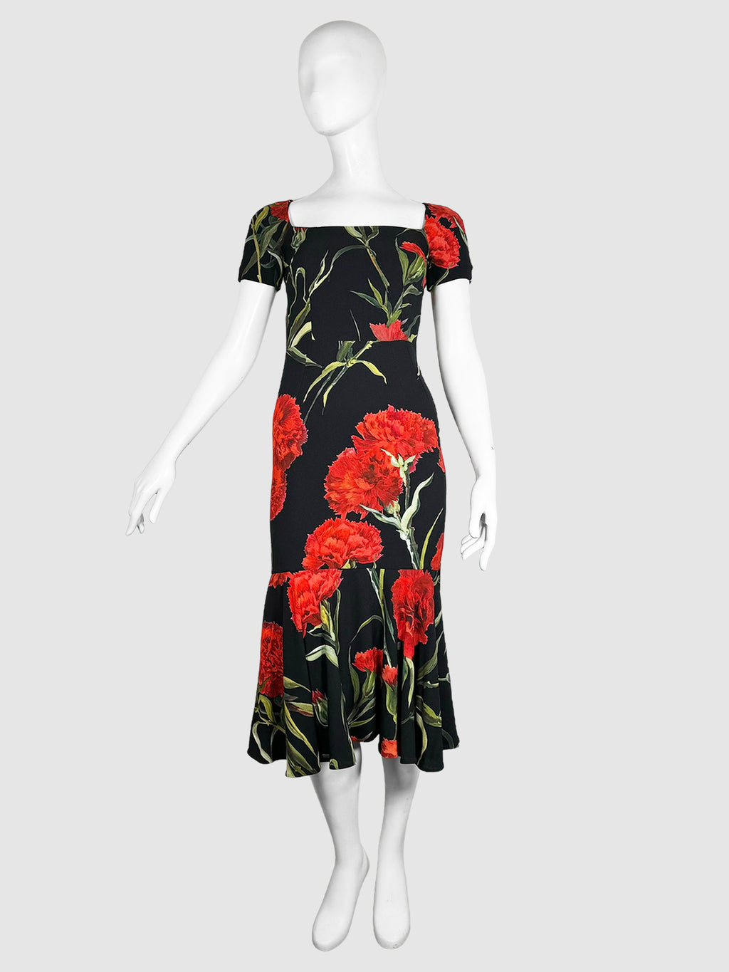 Floral Carnation Print Short Sleeve Dress - Size 36