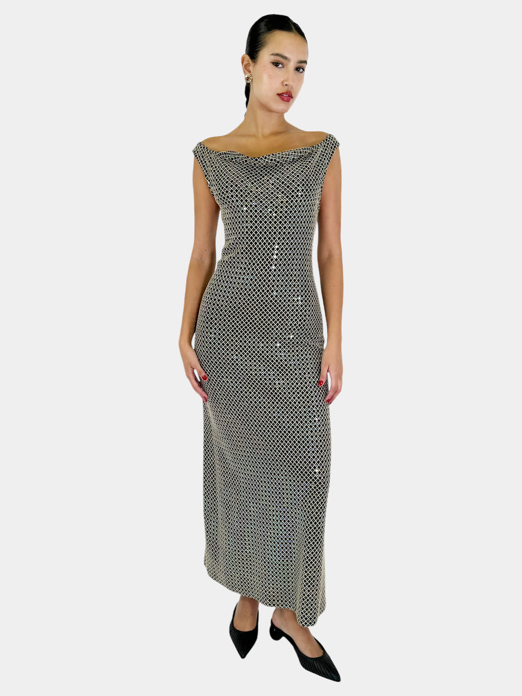 Knit Sequinned Cowl Neck Dress - Size 2