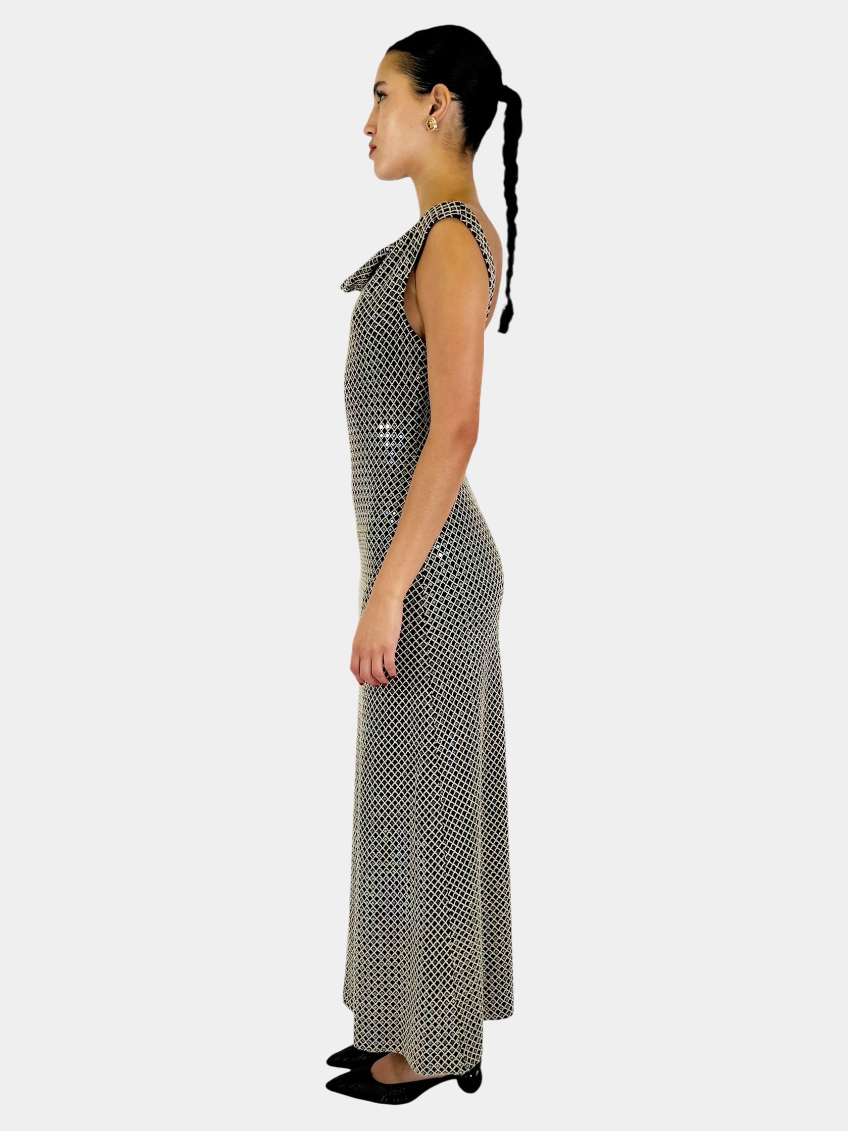 Knit Sequinned Cowl Neck Dress - Size 2