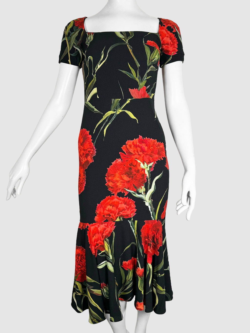Floral Carnation Print Short Sleeve Dress - Size 36