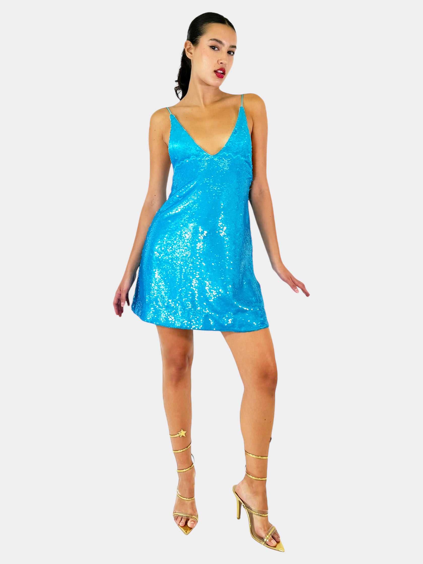 Sequin Spaghetti Strap Mini Dress - Size 36