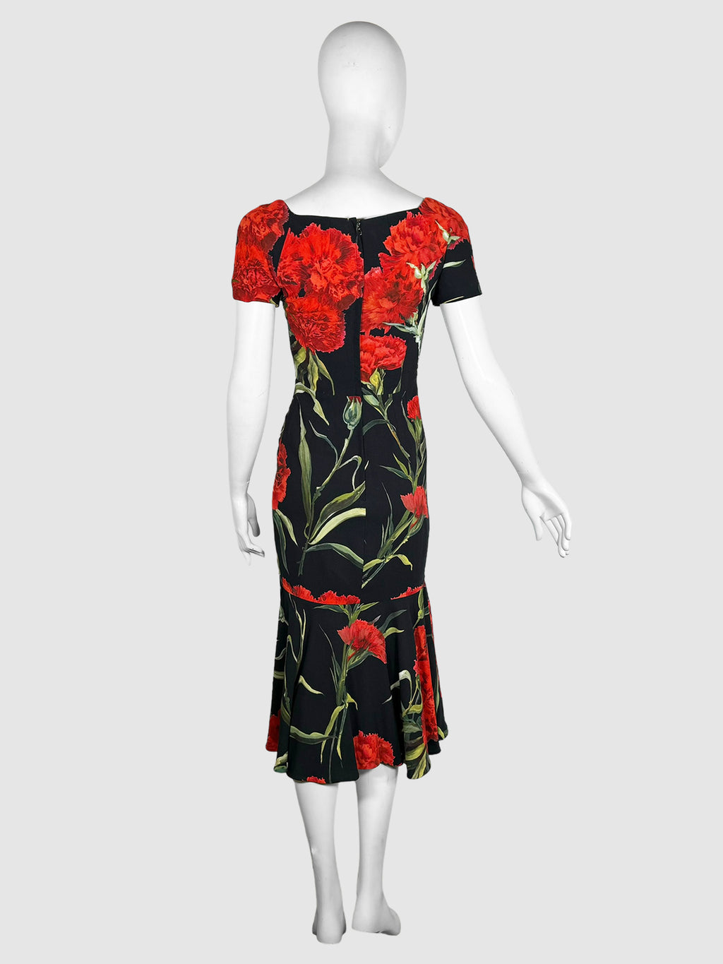 Floral Carnation Print Short Sleeve Dress - Size 36