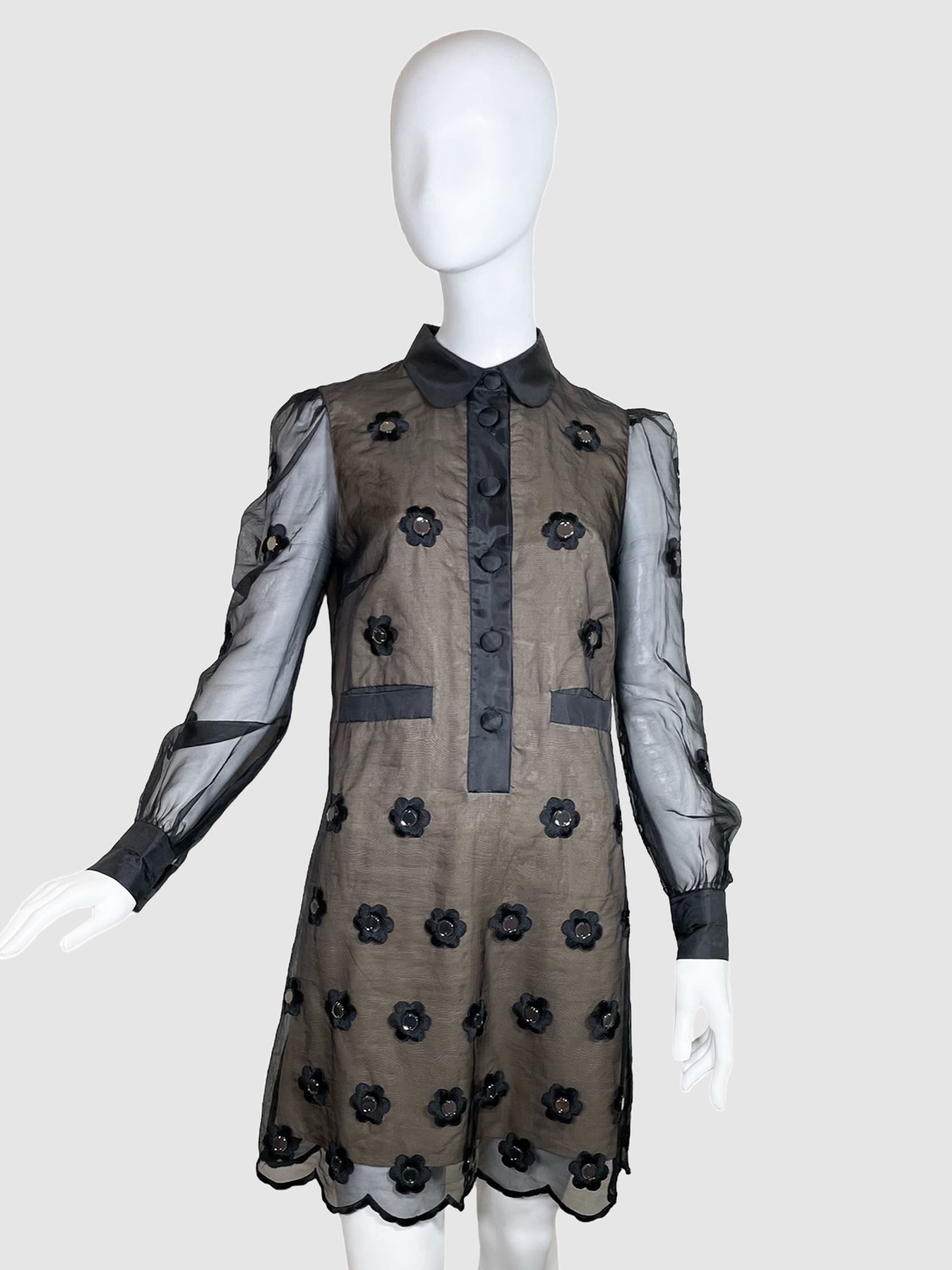 RED Valentino Sheer Floral Print Button-Up Dress - Size 4