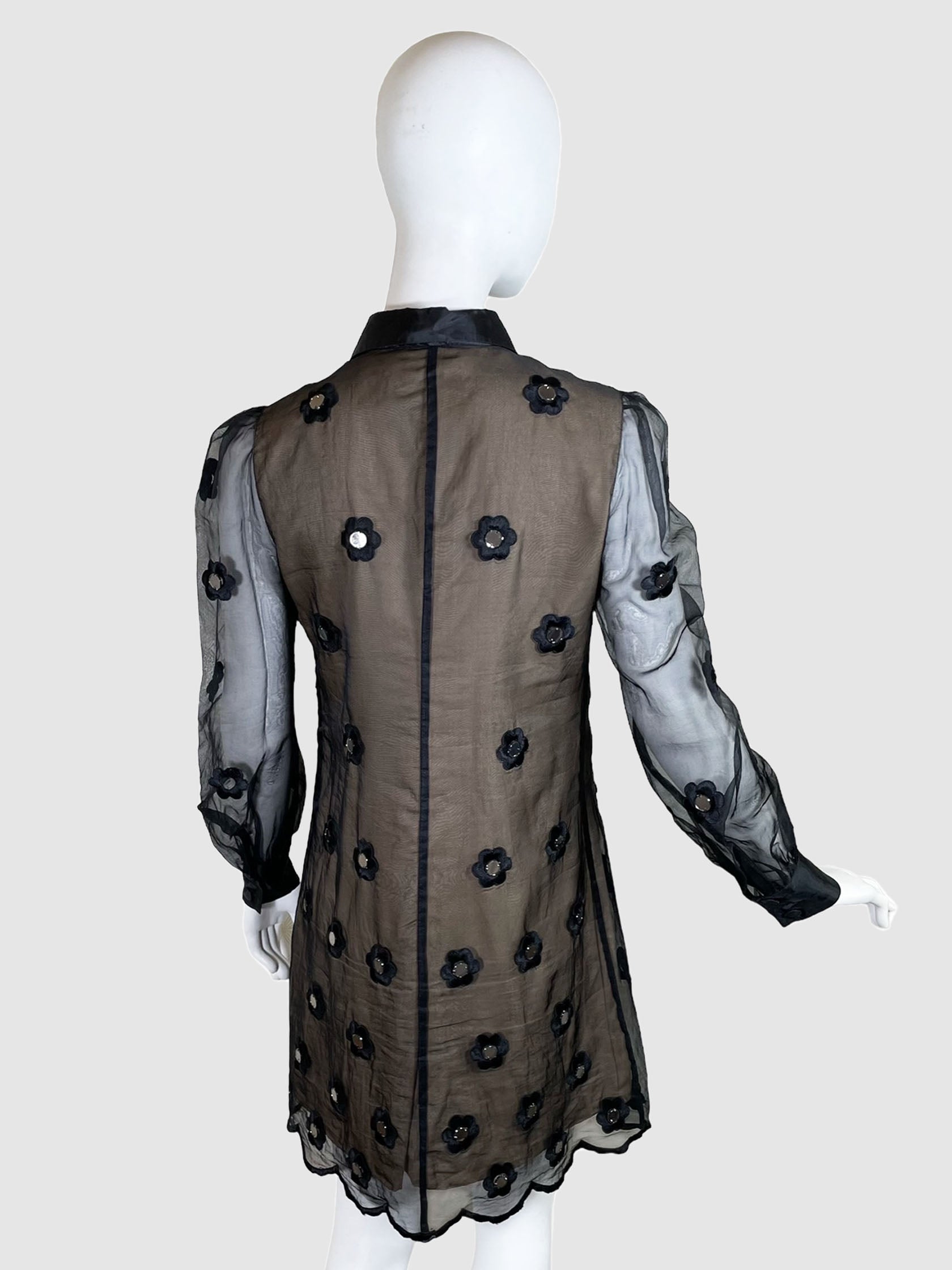 RED Valentino Sheer Floral Print Button-Up Dress - Size 4