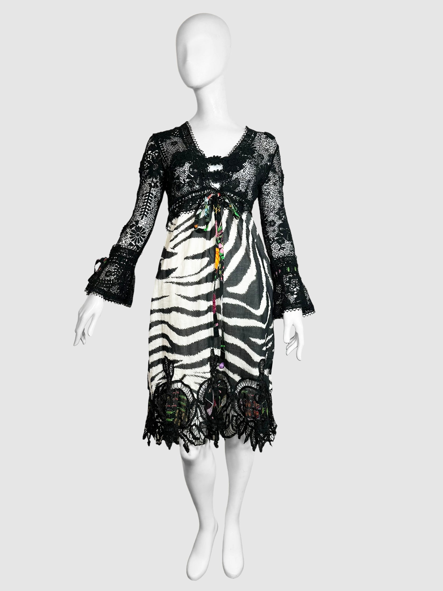Crochet Lace Zebra Print Dress - Size 40