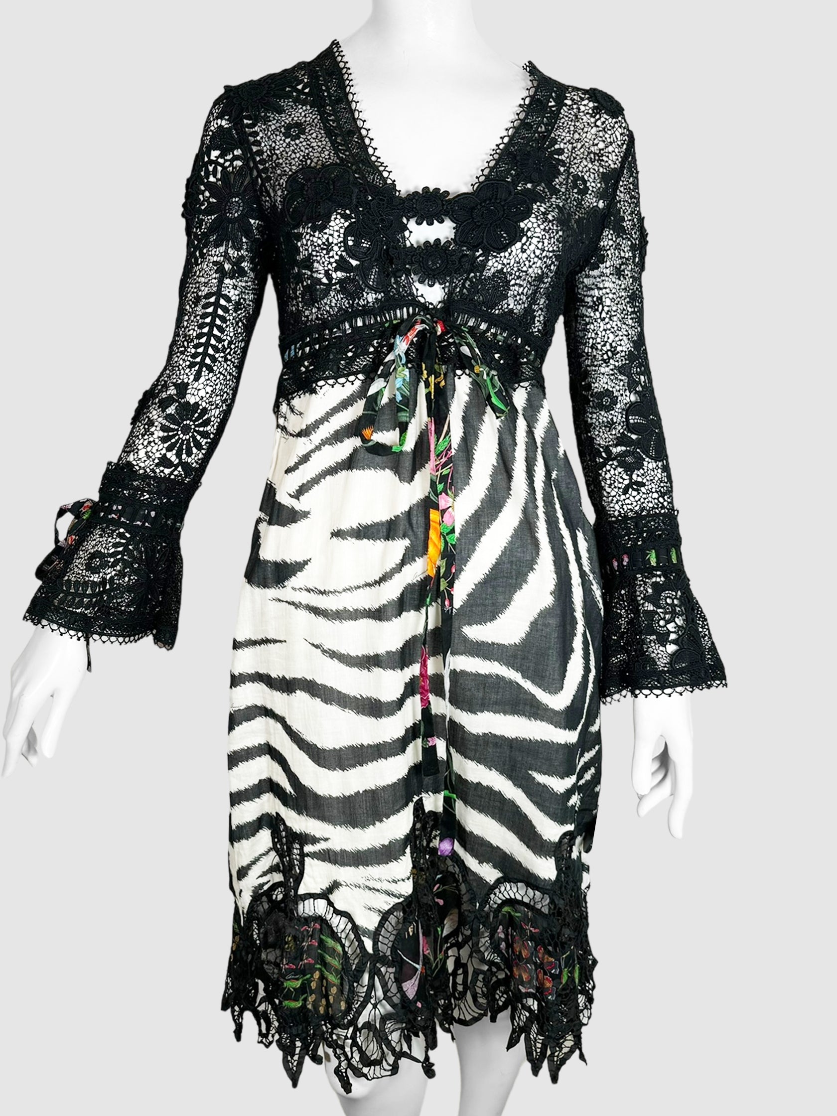 Crochet Lace Zebra Print Dress - Size 40