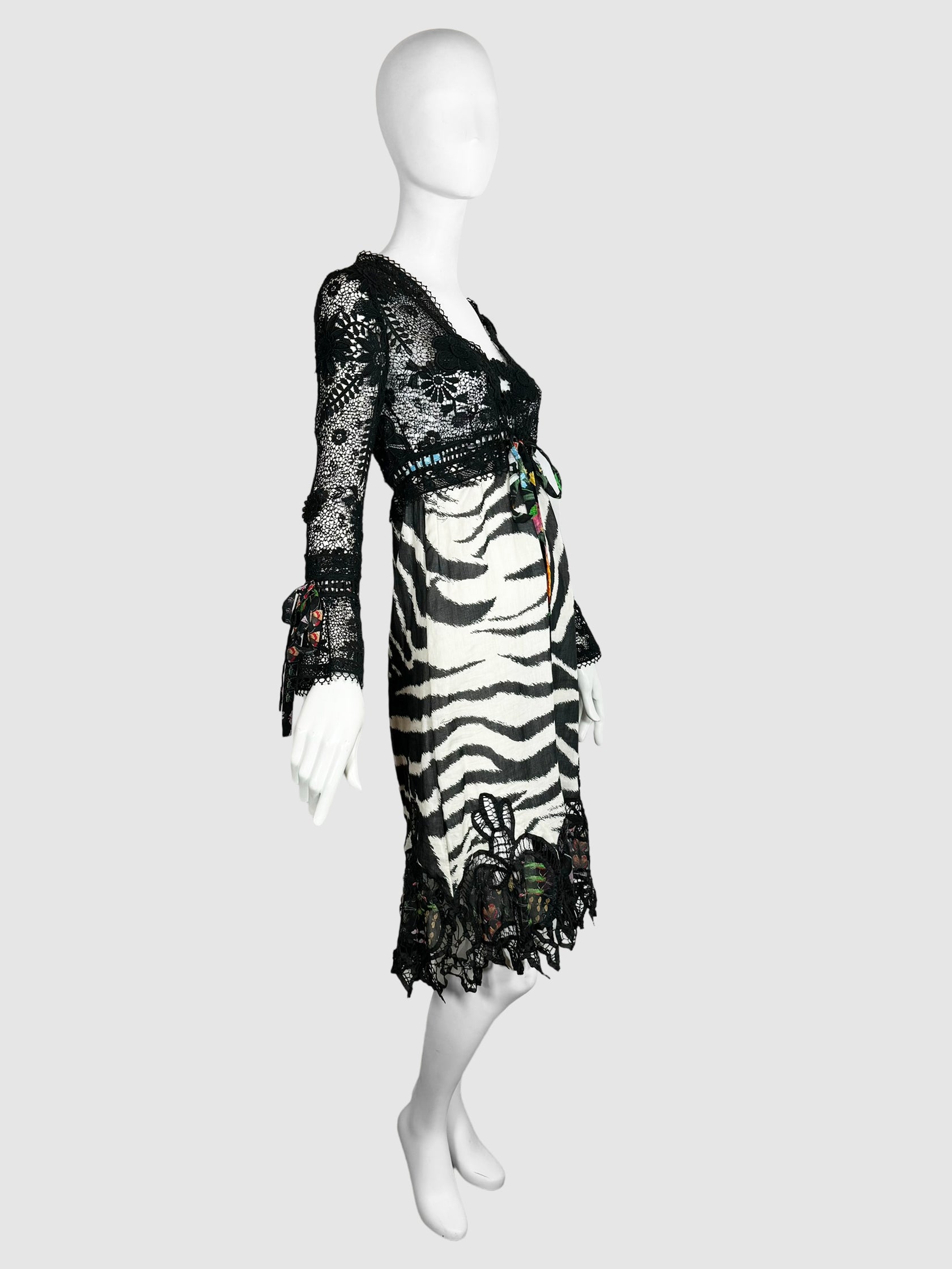 Crochet Lace Zebra Print Dress - Size 40
