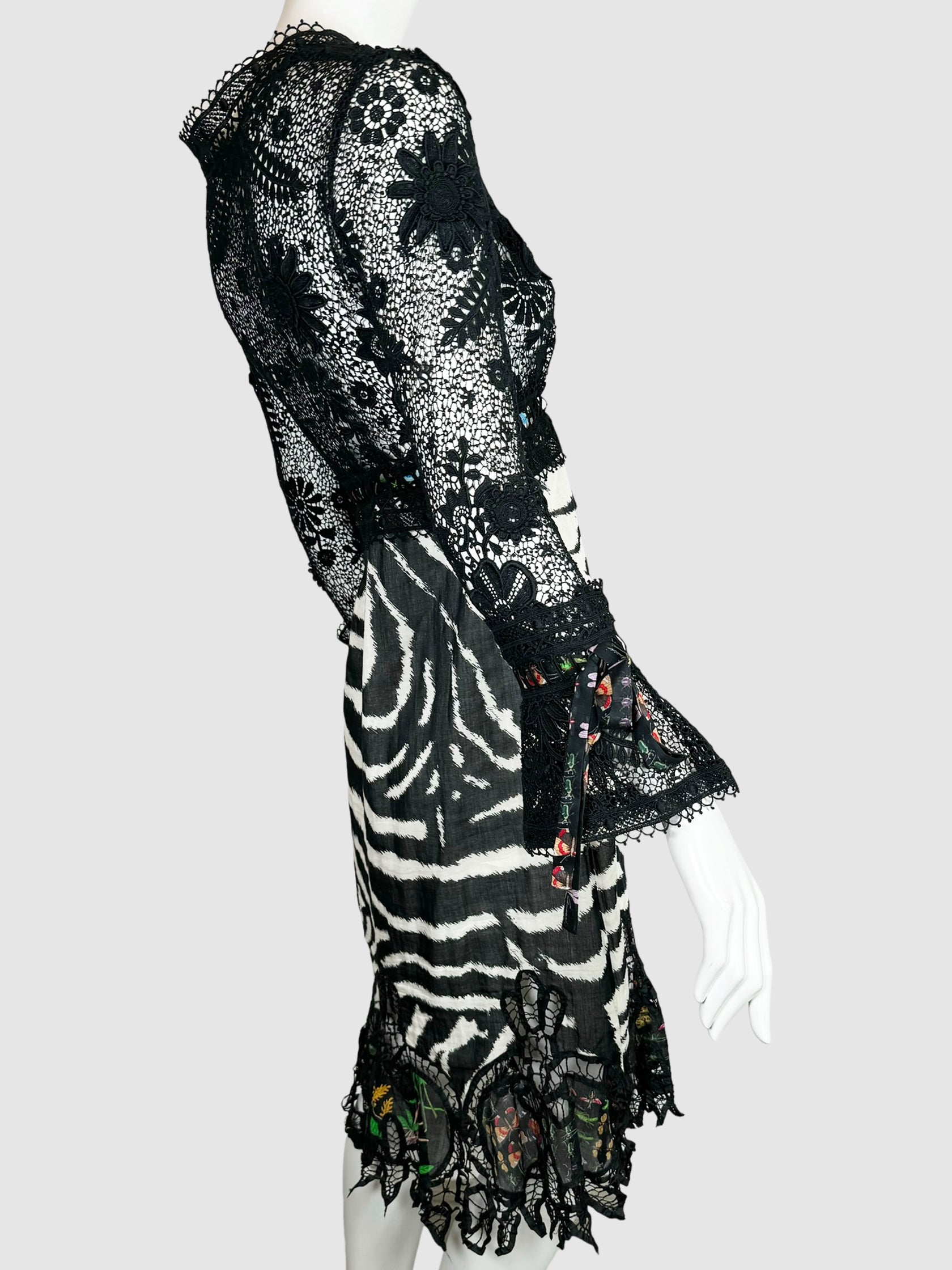 Crochet Lace Zebra Print Dress - Size 40