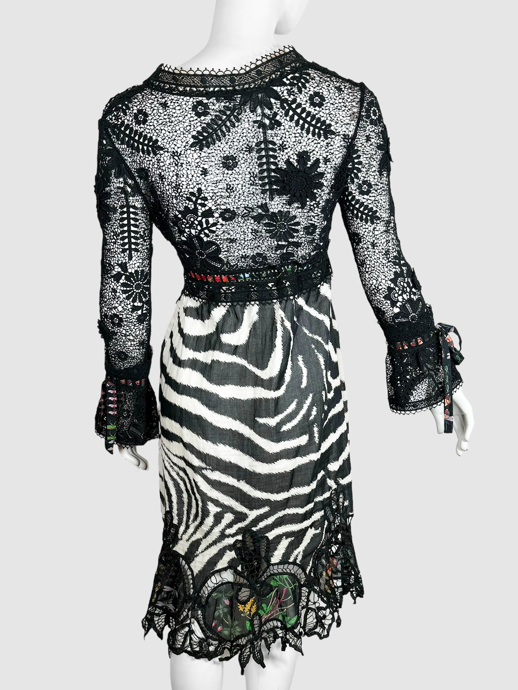 Crochet Lace Zebra Print Dress - Size 40