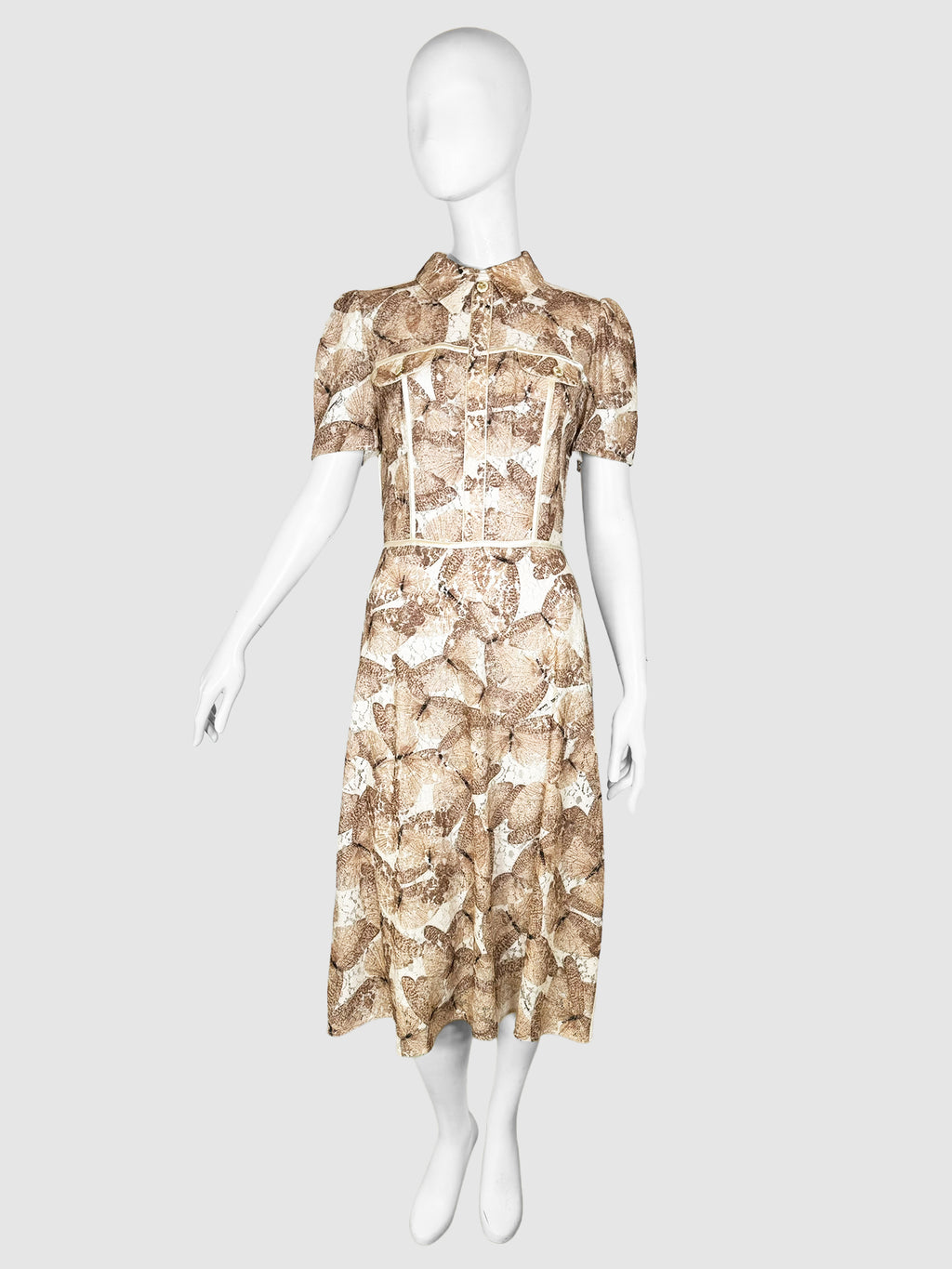 Butterfly Print Lace Midi Dress - Size M