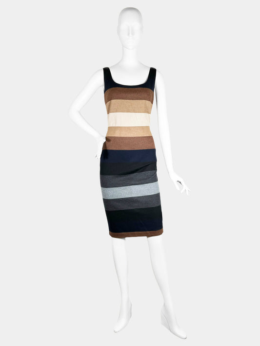 Sleeveless Stripe Wool Dress - Size 40