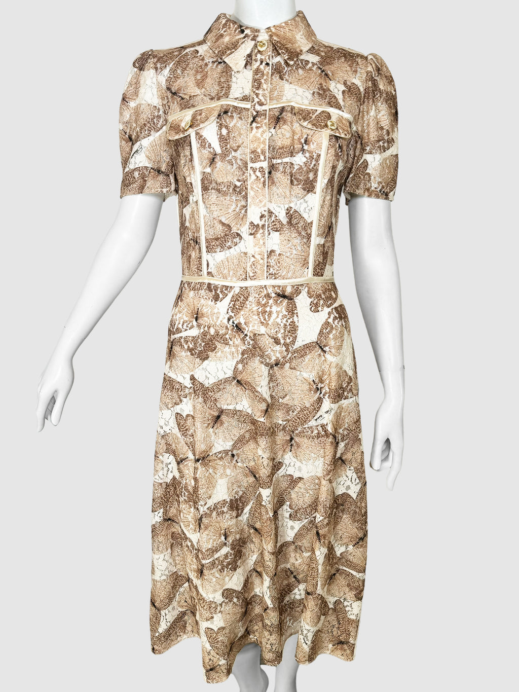 Butterfly Print Lace Midi Dress - Size M