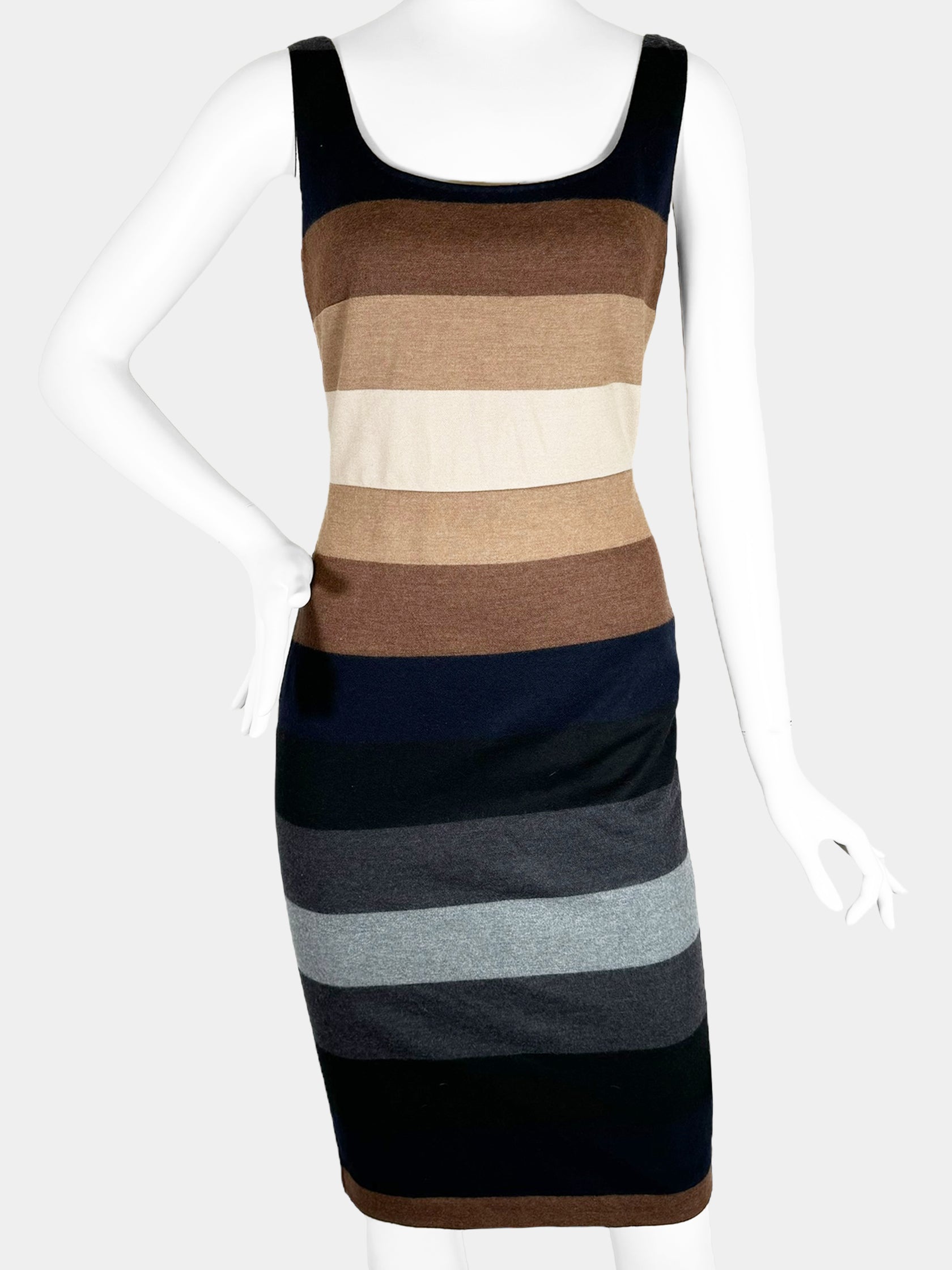 Sleeveless Stripe Wool Dress - Size 40