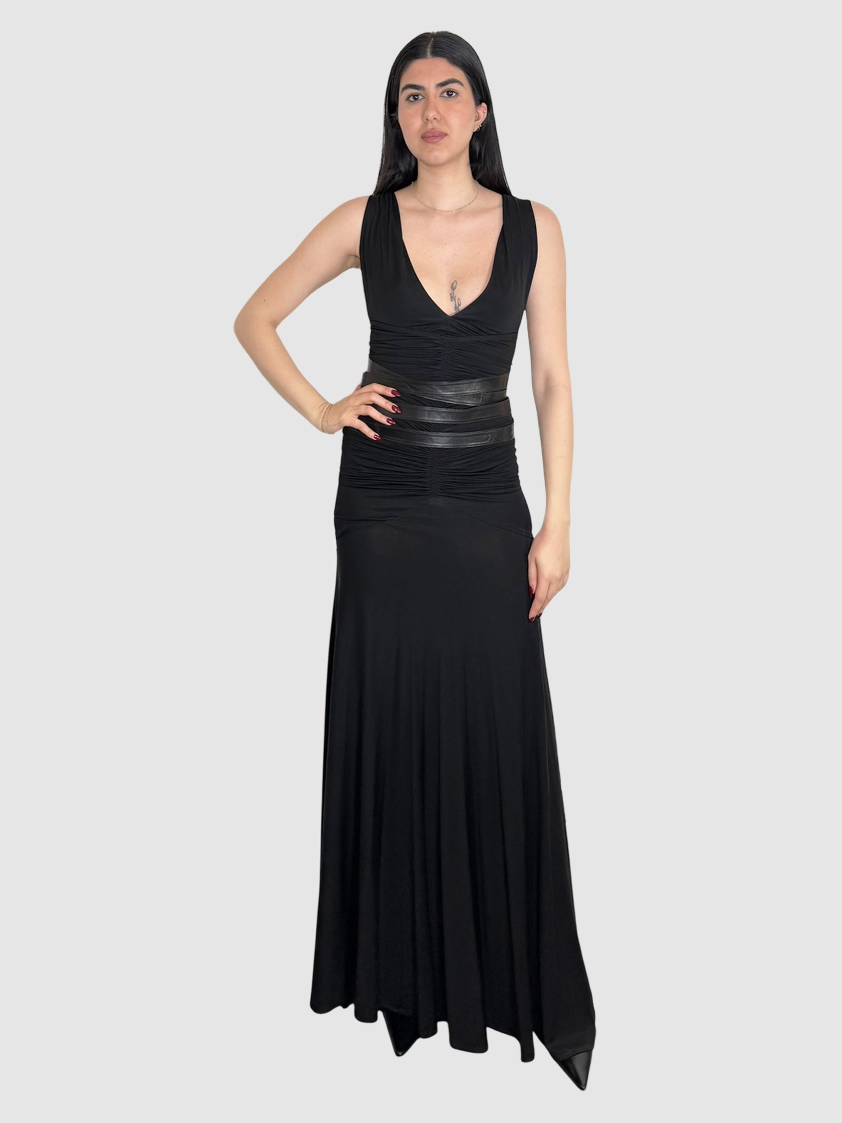 Leather Accent Maxi Dress