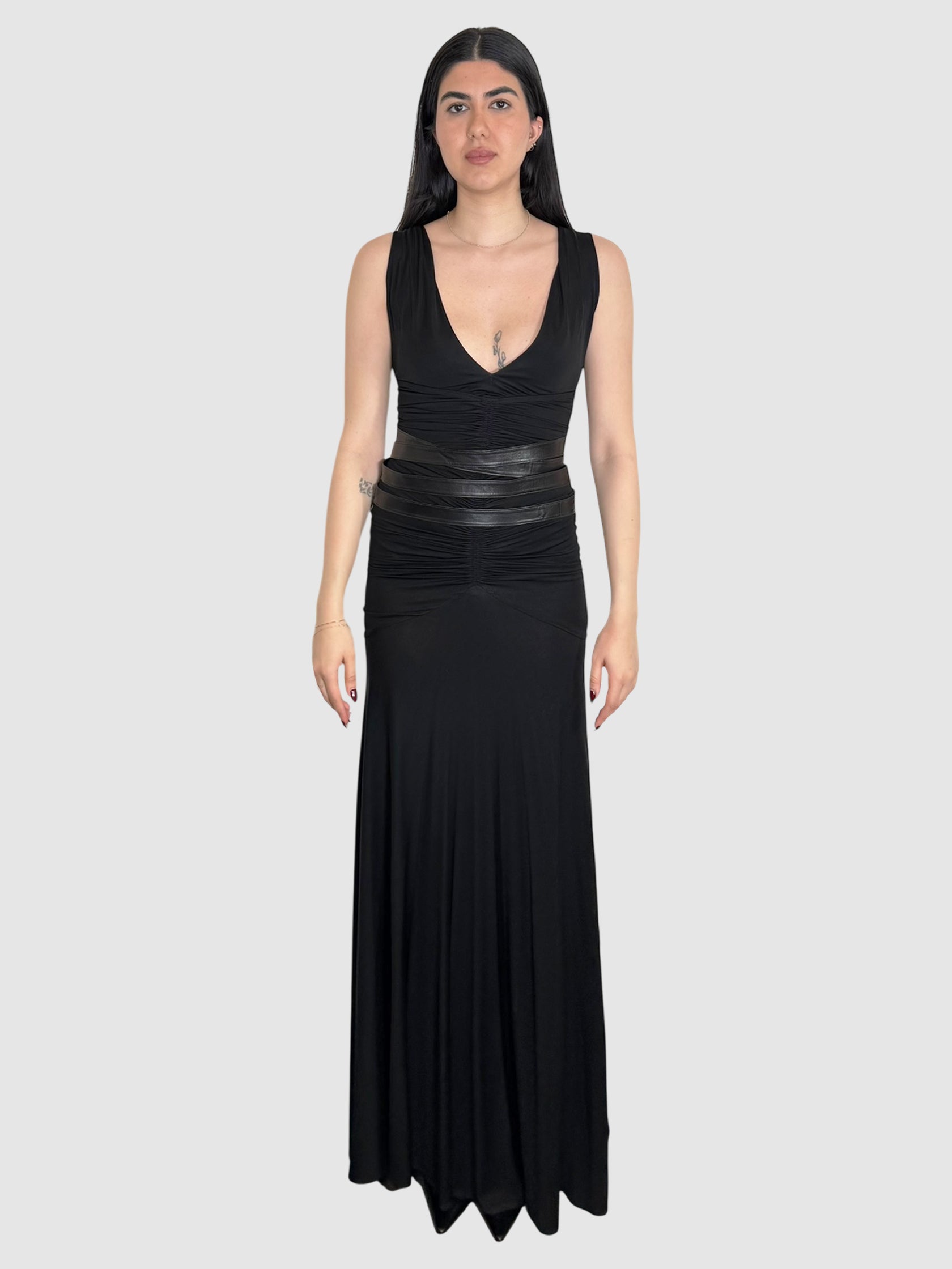 Leather Accent Maxi Dress