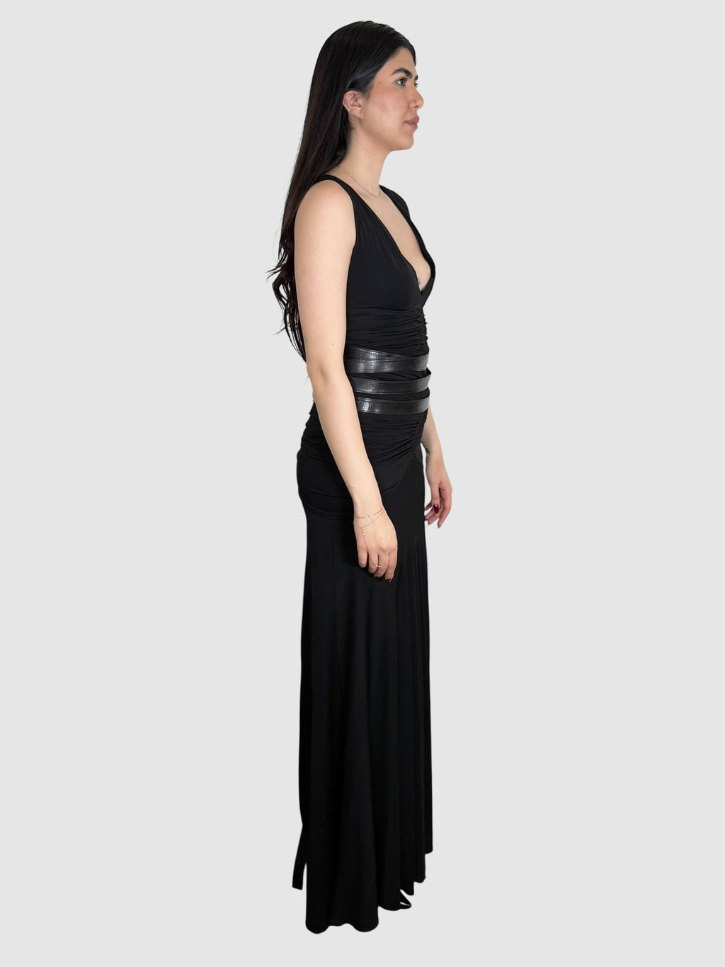 Leather Accent Maxi Dress