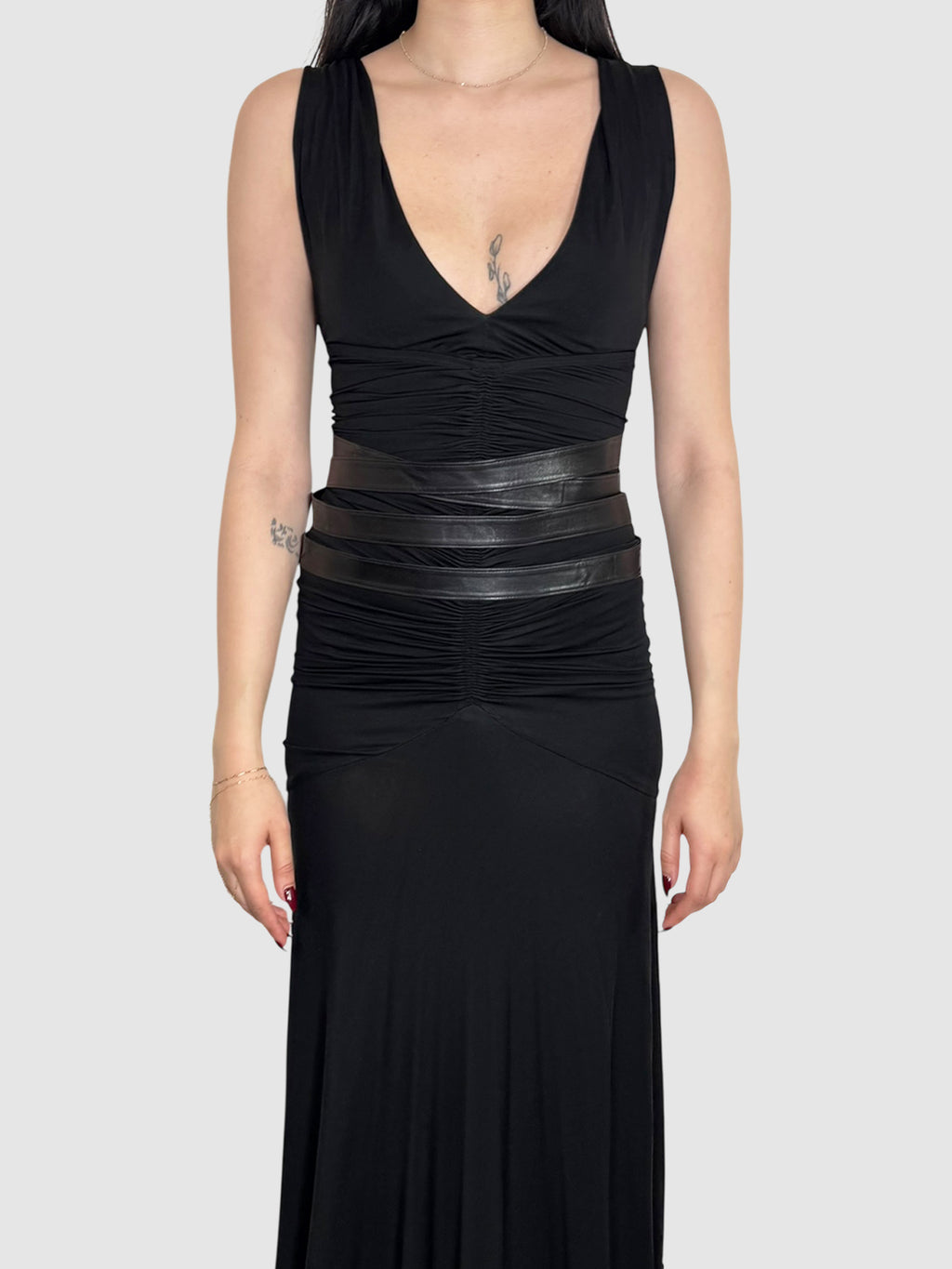 Leather Accent Maxi Dress