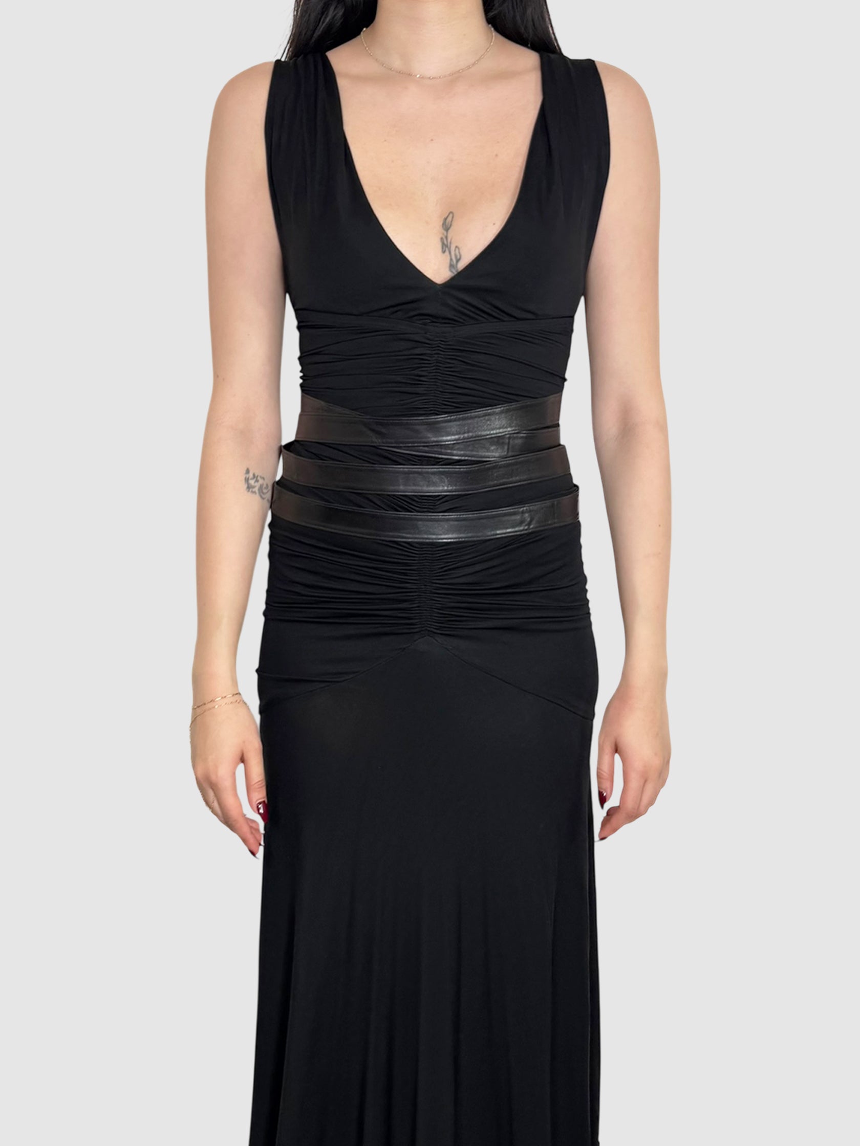 Leather Accent Maxi Dress