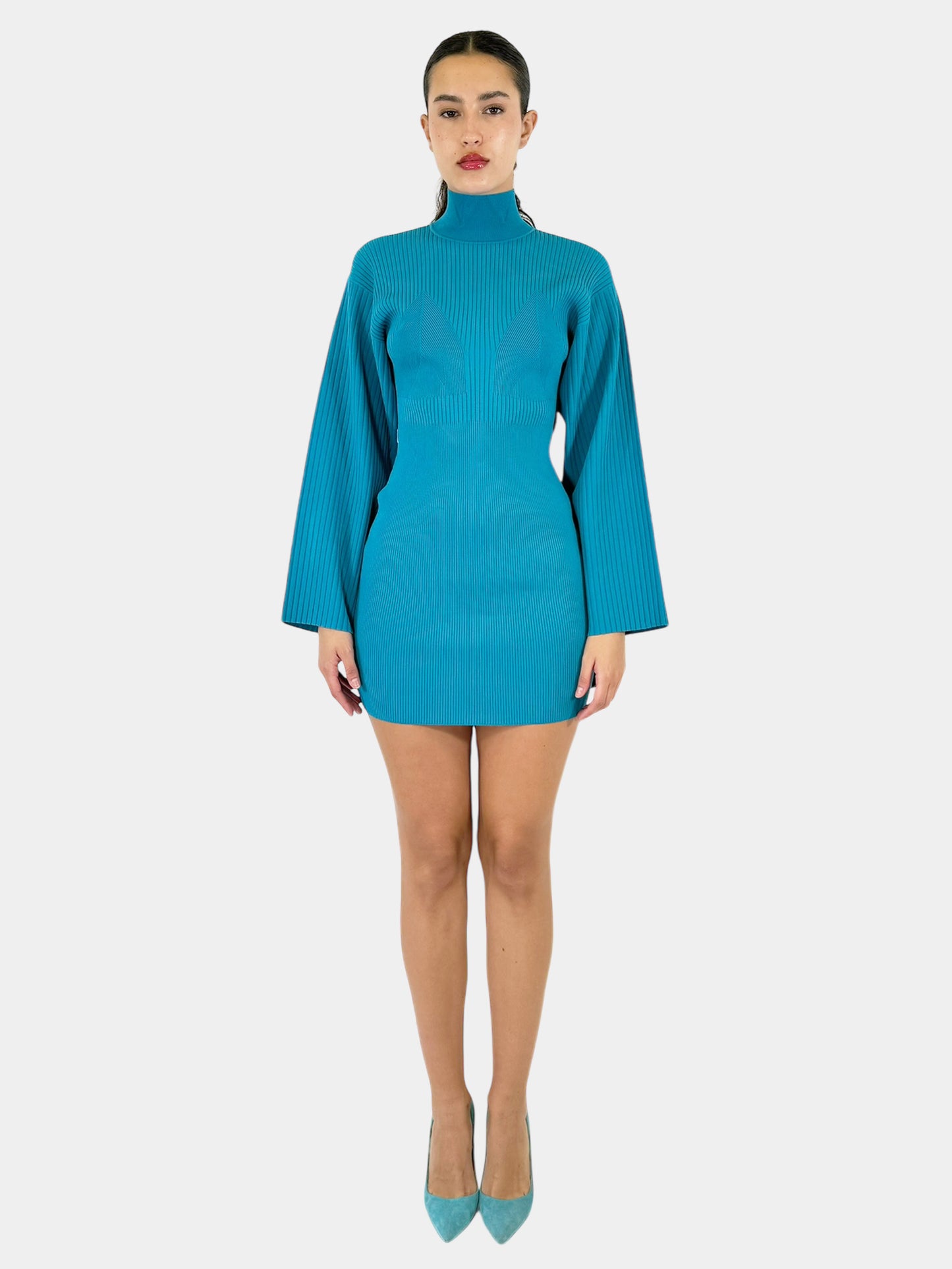 Ribbed Turtleneck Mini Dress - Size S