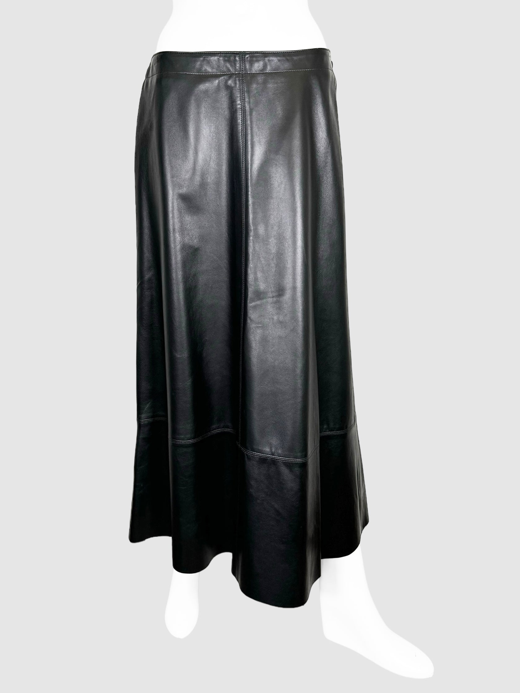 Holt Renfrew Black Leather Flare Maxi Skirt Size 8 Consignment Secondhand Designer Luxury Resale Toronto Trendy