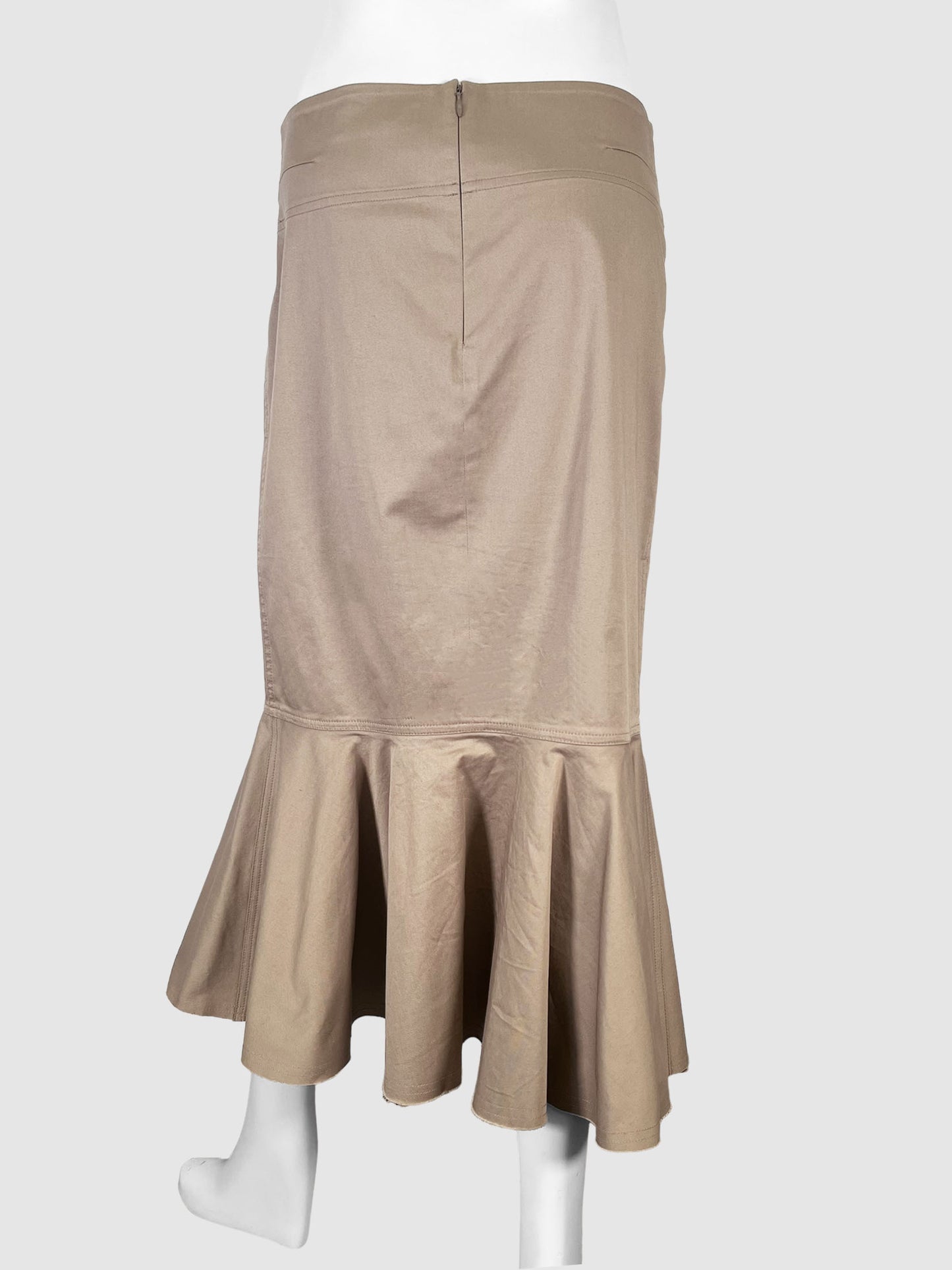 Khaki Flare Midi Skirt - Size S