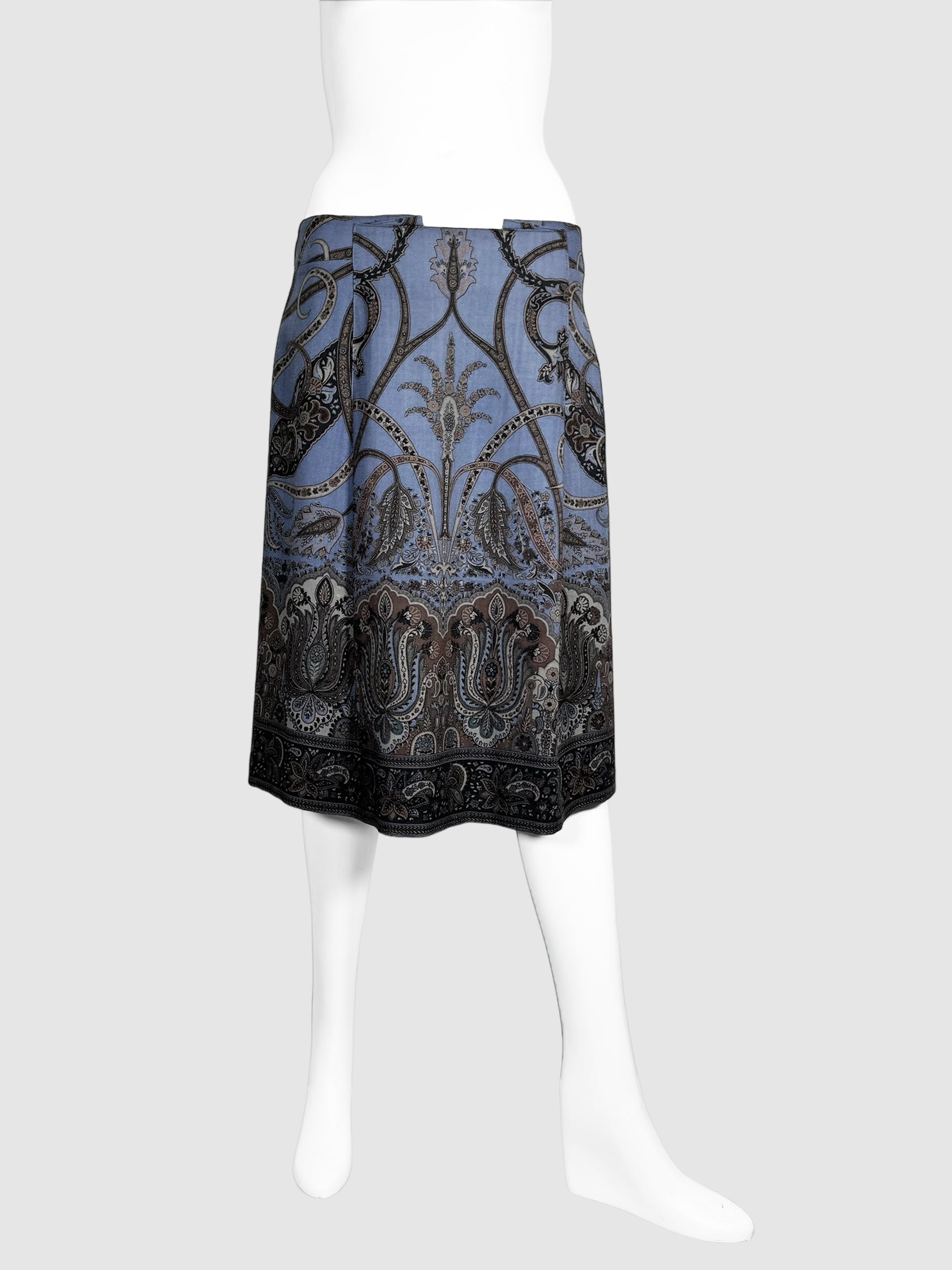 Etro Purple, Brown, Black, Olive Abstract Print Knee Length Skirt Size 42 Consignment Secondhand Designer Luxury Resale Toronto Trendy