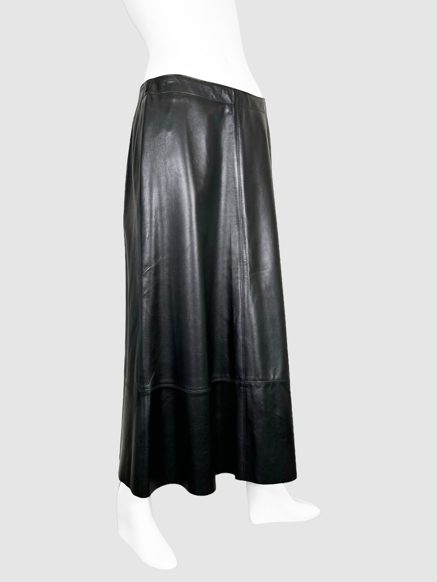 Holt Renfrew Black Leather Flare Maxi Skirt Size 8 Consignment Secondhand Designer Luxury Resale Toronto Trendy