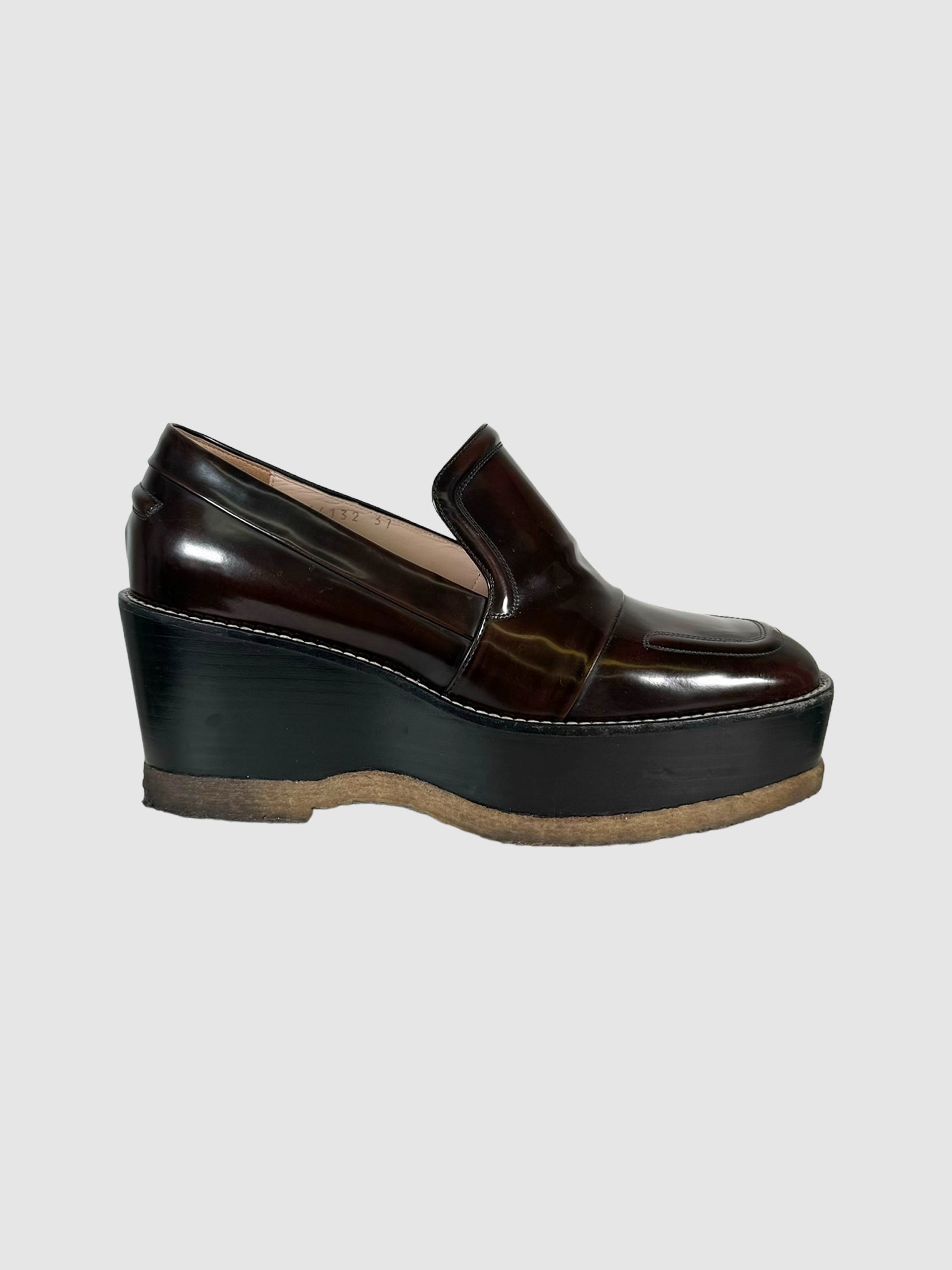 Patent Leather Platform Loafers - Size 37