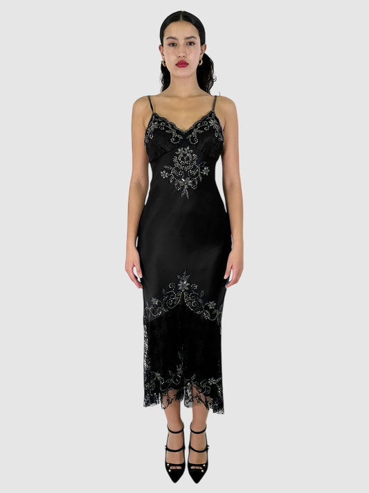 Beaded and Lace Sleeveless Midi Dress - Size 8