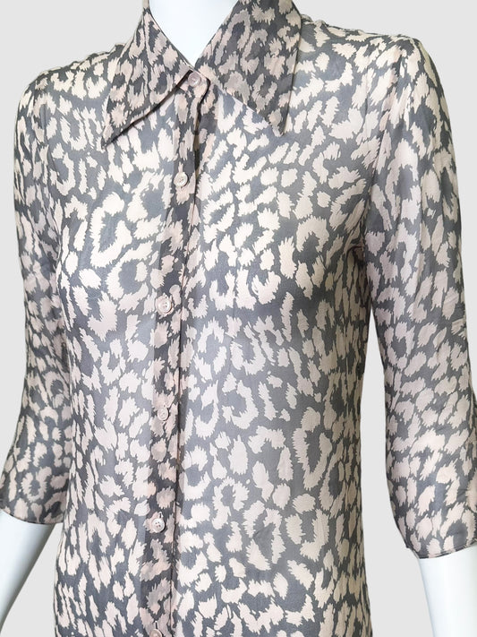 Diane von Furstenberg Animal Print Sheer Shirt Dress - Size 6