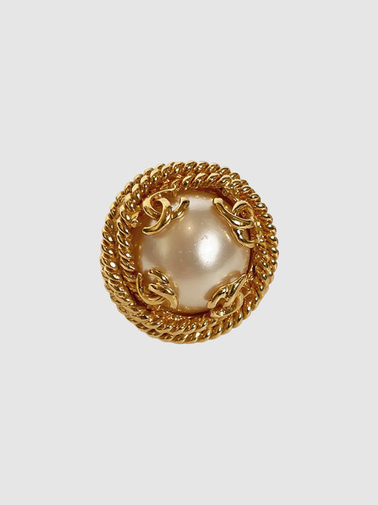 Chanel Gold Chain on Faux Pearl Clip-On Earrings