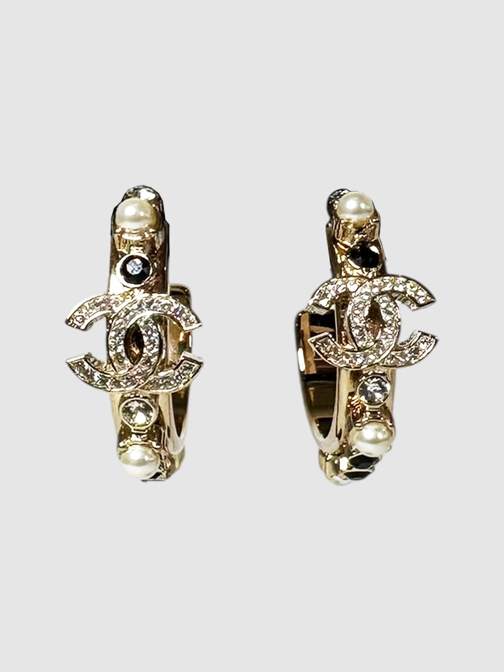 Chanel 2023 Crystal CC Hoop Earrings luxury designer resale consignment toronto secondhand canada