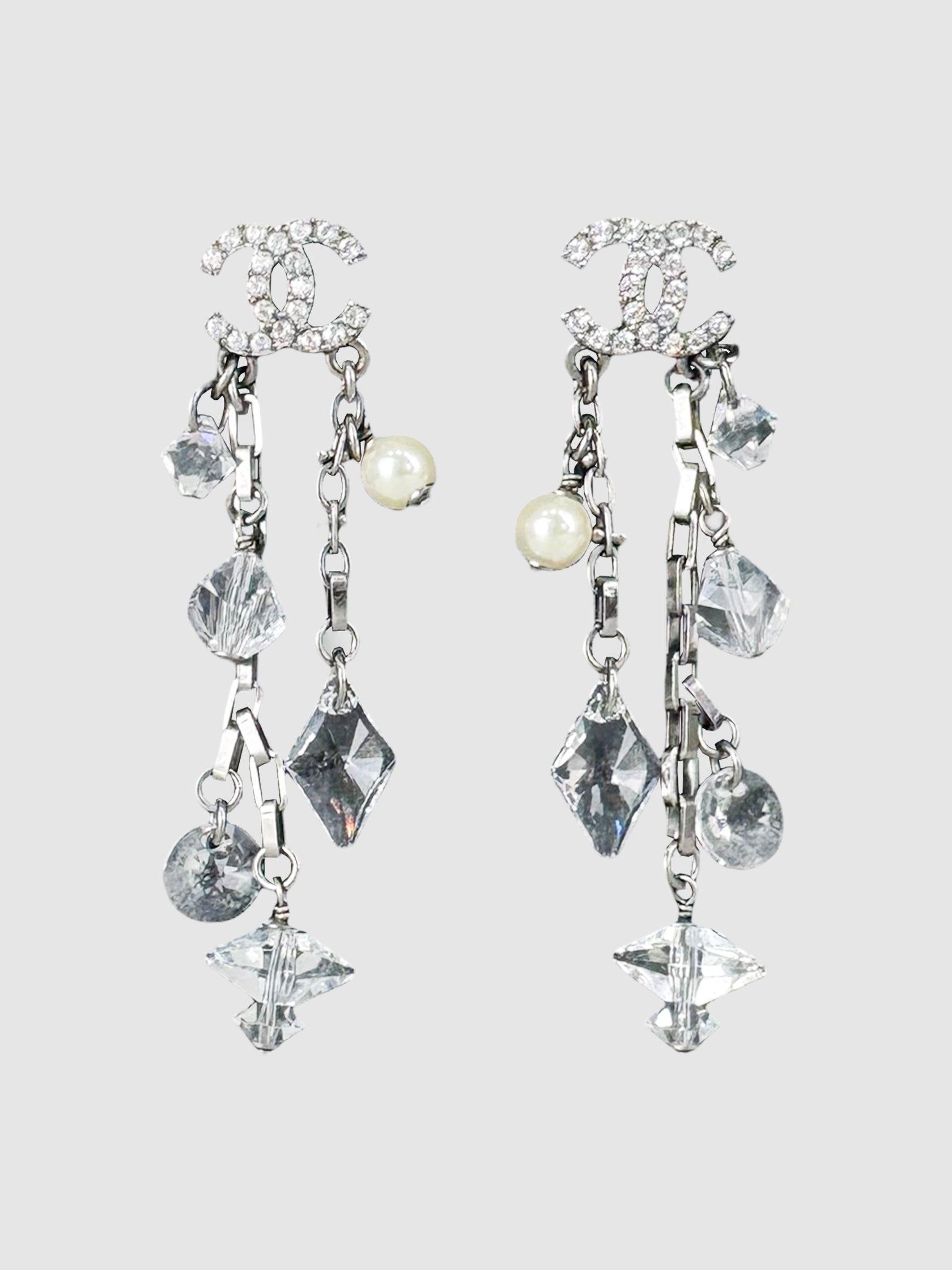 Chanel 2019 Faux Pearl and Strass CC Chandelier Earrings luxury designer resale secondhand consignment toronto canada
