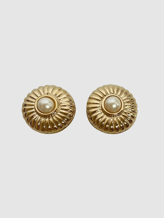 Round Faux Pearl Clip-On Earrings