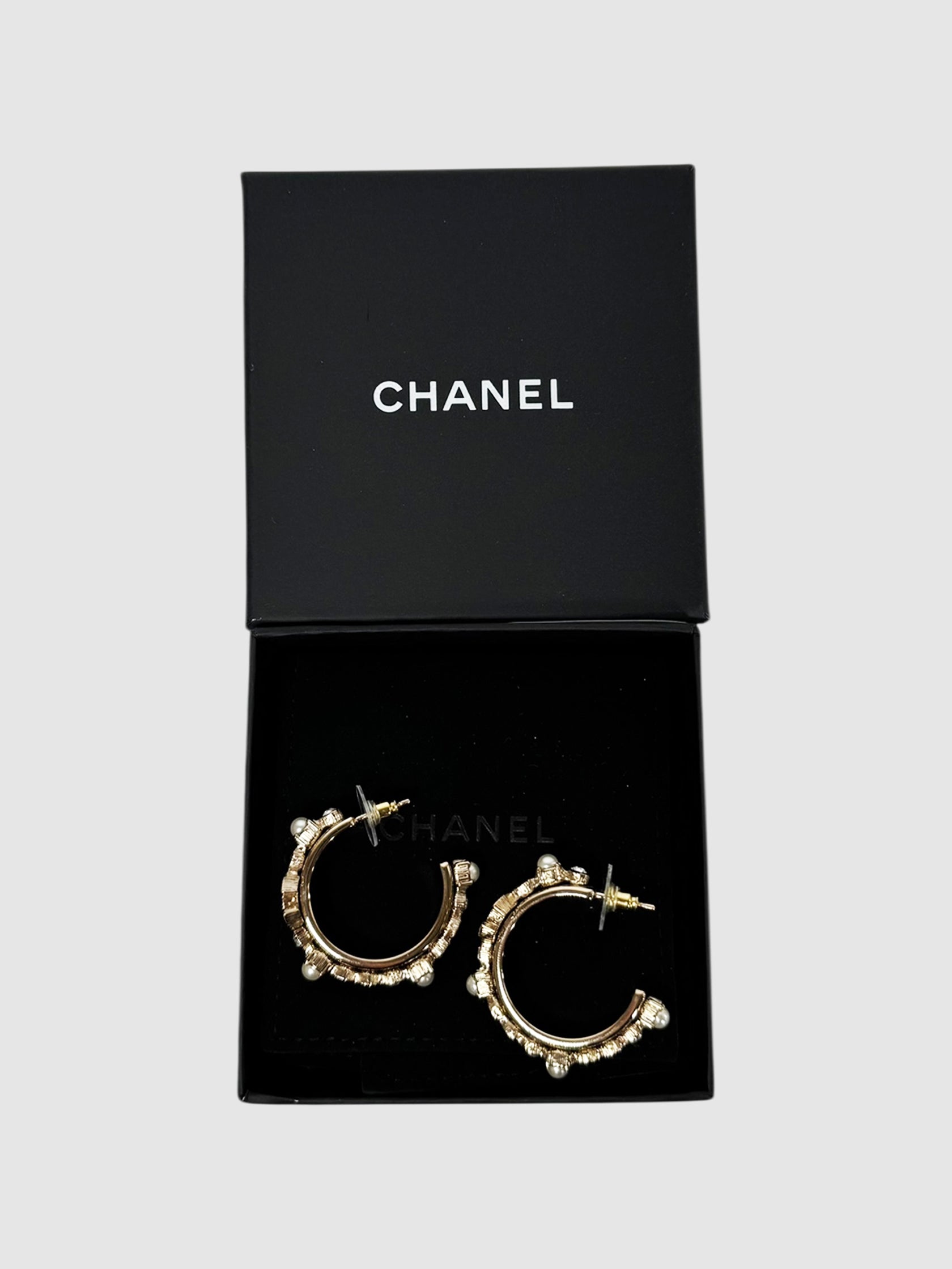 Chanel 2023 Crystal CC Hoop Earrings luxury designer resale consignment toronto secondhand canada