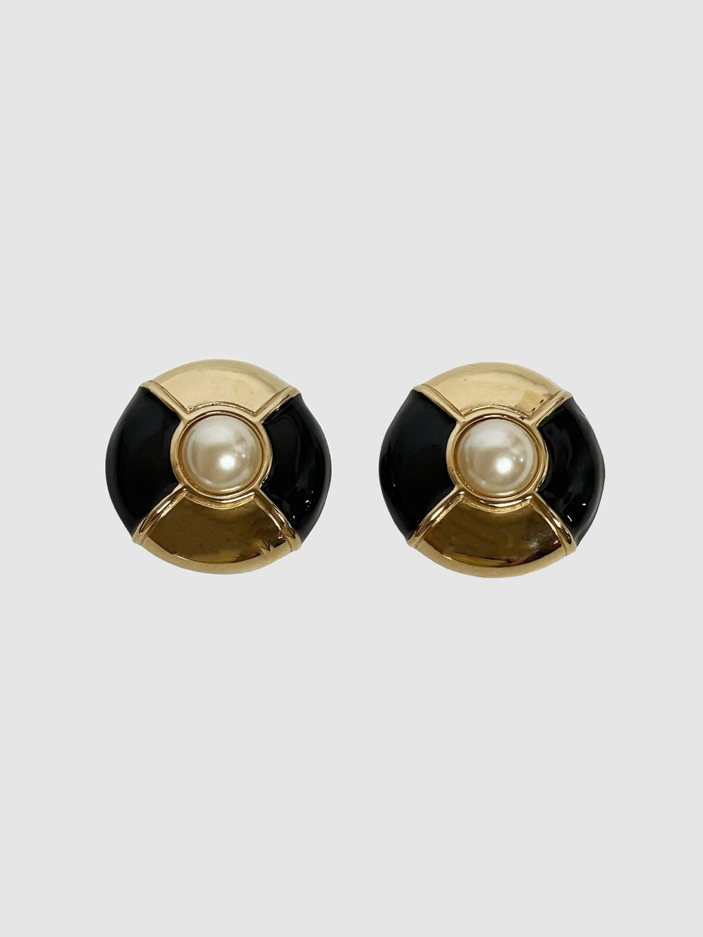 Gold and Enamel Plated with Faux Pearl Clip-On Earrings