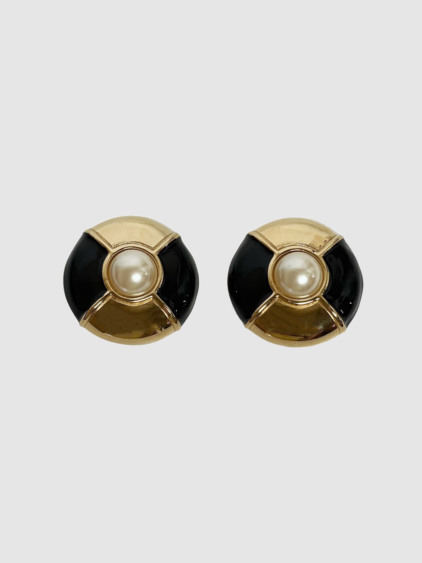Gold and Enamel Plated with Faux Pearl Clip-On Earrings