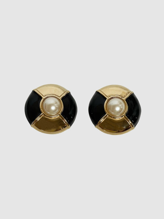 Givenchy Gold and Enamel Plated with Faux Pearl Clip-On Earrings
