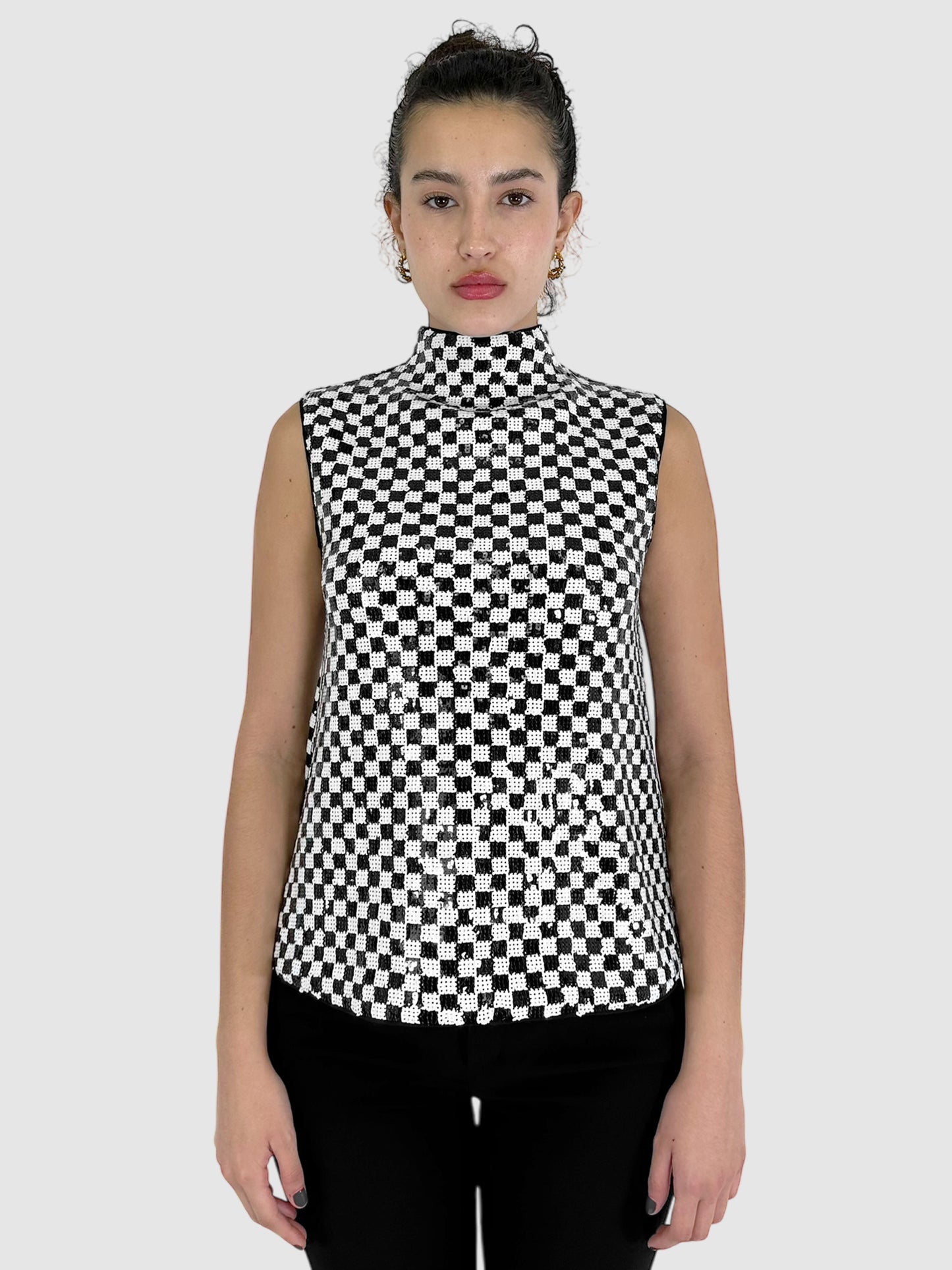 Sequinned Checkered Sleeveless Top - Size 44